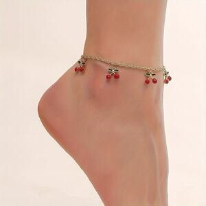 NEW Gold Anklet w/ Cherry Charms, Y2K cherry jewelry, Cherry bomb, Retro jewelry